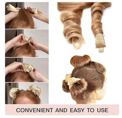 Step-by-step guide on how to use a hair bun maker with text 'Convenient and easy to use'.